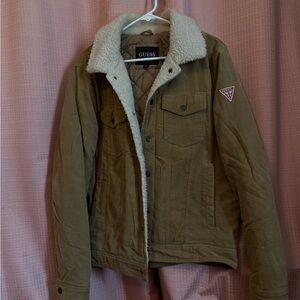 Guess Quilted Tan Jacket with Sherpa Lining